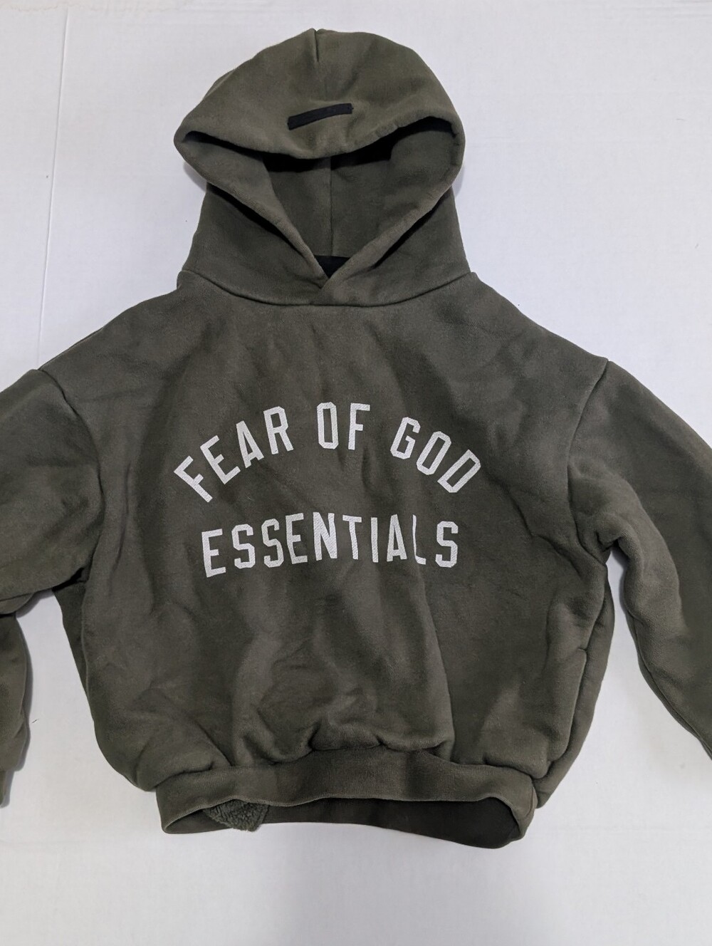 Fear of God Essentials Kids 6/7 Logo Hoodie Green Streetwear Hoodie